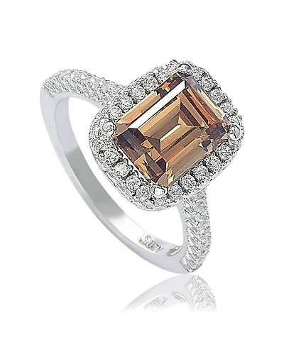 Suzy Levian New York Sterling Silver Emerald-cut Cubic Zirconia Halo Engagement Ring