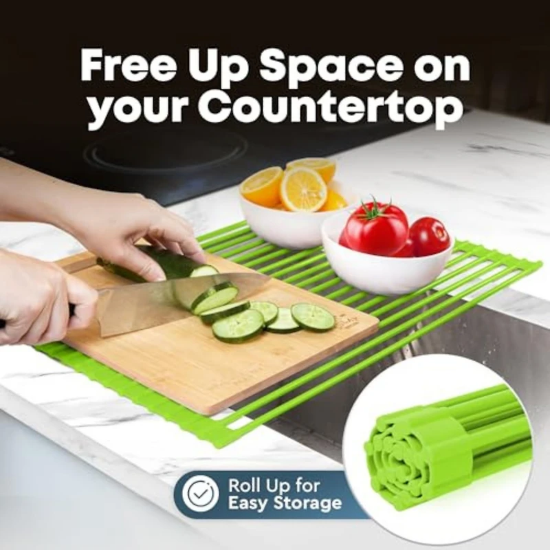 Multipurpose Heavy Duty Silicone Roll Up Sink Drying Rack Large