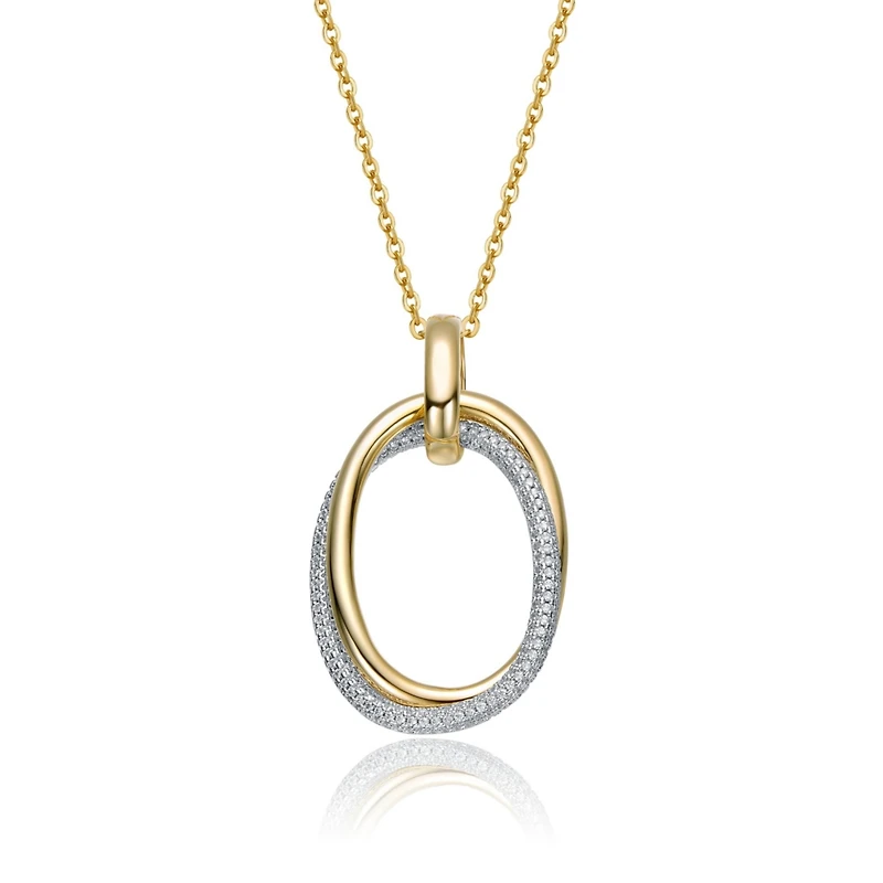 Sterling Silver with Cubic Zirconia Double Entwined Oval Eternity Circle Pendant Necklace