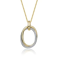 Sterling Silver with Cubic Zirconia Double Entwined Oval Eternity Circle Pendant Necklace
