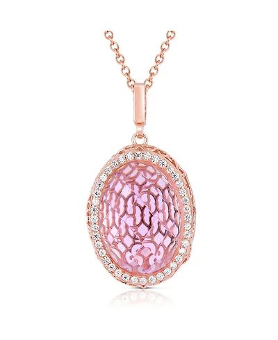 Sterling Silver 18K Rose Plated Cubic Zirconia Oval Pink Pendant