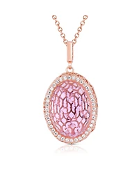 Sterling Silver 18K Rose Plated Cubic Zirconia Oval Pink Pendant