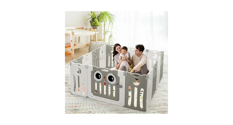 Slickblue Toddler 14-Panel Baby Playpen Activity Center Foldable Play Yard with Lock Door