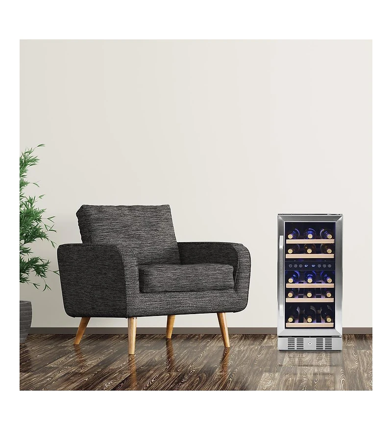 Newair 15" Built-in 29 Bottle Dual Zone Compressor Wine Fridge in Stainless Steel, Quiet Operation with Beech Wood Shelves