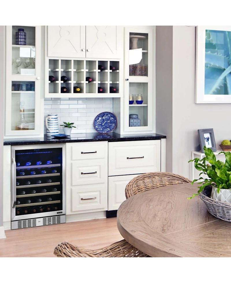 Newair 24" Built-In 52 Bottle Compressor Wine Fridge in Stainless Steel with Precision Digital Thermostat and Premium Beech Wood Shelves
