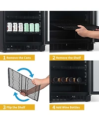 Newair FlipShelf 24" 179 Can or 49 Bottle, Built-in or Freestanding Wine and Beverage Fridge with Reversible Shelves and Precision Temperature Co