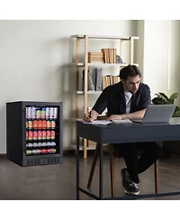 Newair 24" Beverage Refrigerator Cooler, 177 Can Black Stainless Steel with Triple-Layer Tempered Glass Door, Built-in Counter or Freestanding Fridge,