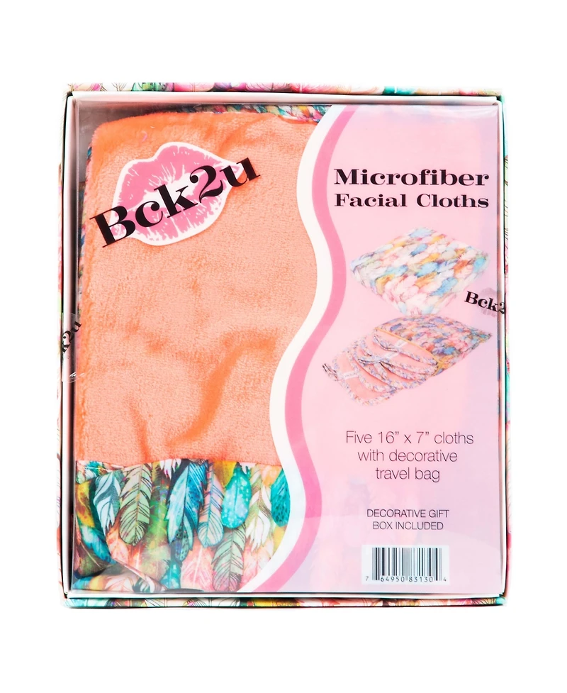 Decorative Microfiber Makeup Remover Cloths (Pack of 5, Design Options), Soft Coral Fleece Reusable Towels with a Travel Bag, Facial Wash Cloth
