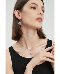 Pave Butterfly Dangle Drop Hoop Earrings