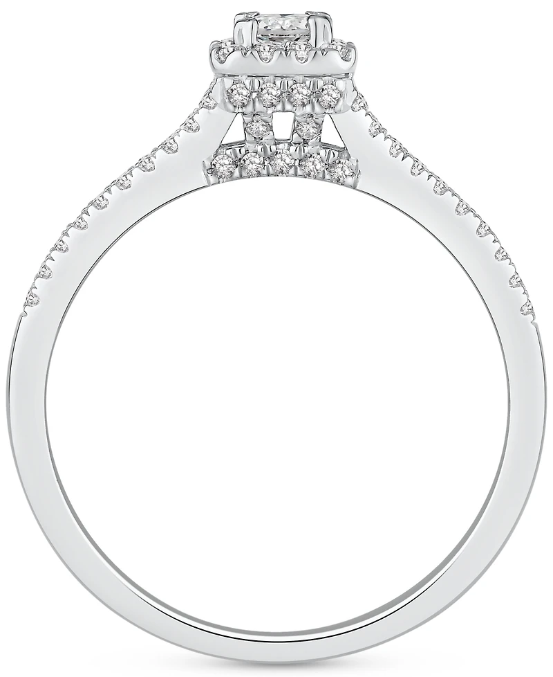 Diamond Halo Double Row Engagement Ring (1/2 ct. t.w.) in 14k White Gold