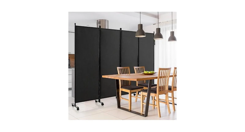 Slickblue 4-Panel Folding Room Divider 6 Feet Rolling Privacy Screen with Lockable Wheels