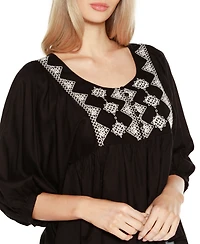 Belldini Black Label Embroidered Boho Fit-and-Flare Top