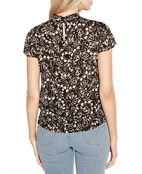 Belldini Black Label Embellished Printed Cap-Sleeve Blouse