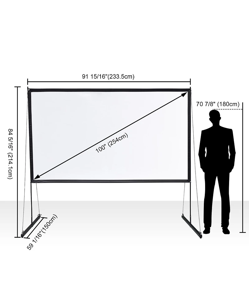 100" Portable Detachable Projector Screen with Stand Movie Projection 16:9 Hd 1.1 Gain