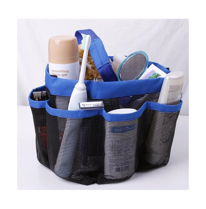Yescom Portable Mesh Shower Caddy Tote 8 Pockets Bathroom Carry Bag Blue/Black Opt