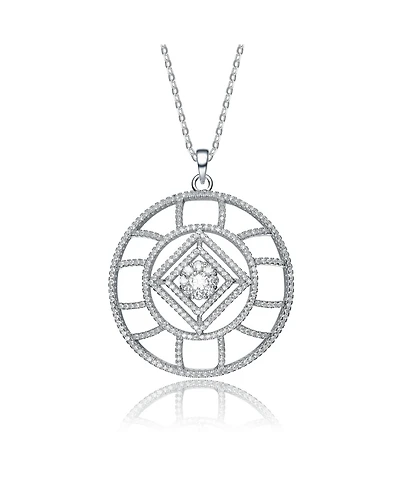 Sterling Silver Cubic Zirconia White Gold Plated Round Pave Pendnat