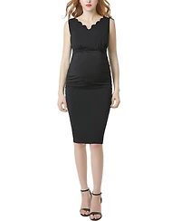 kimi + kai Maternity Scalloped V-Neck Midi Dress