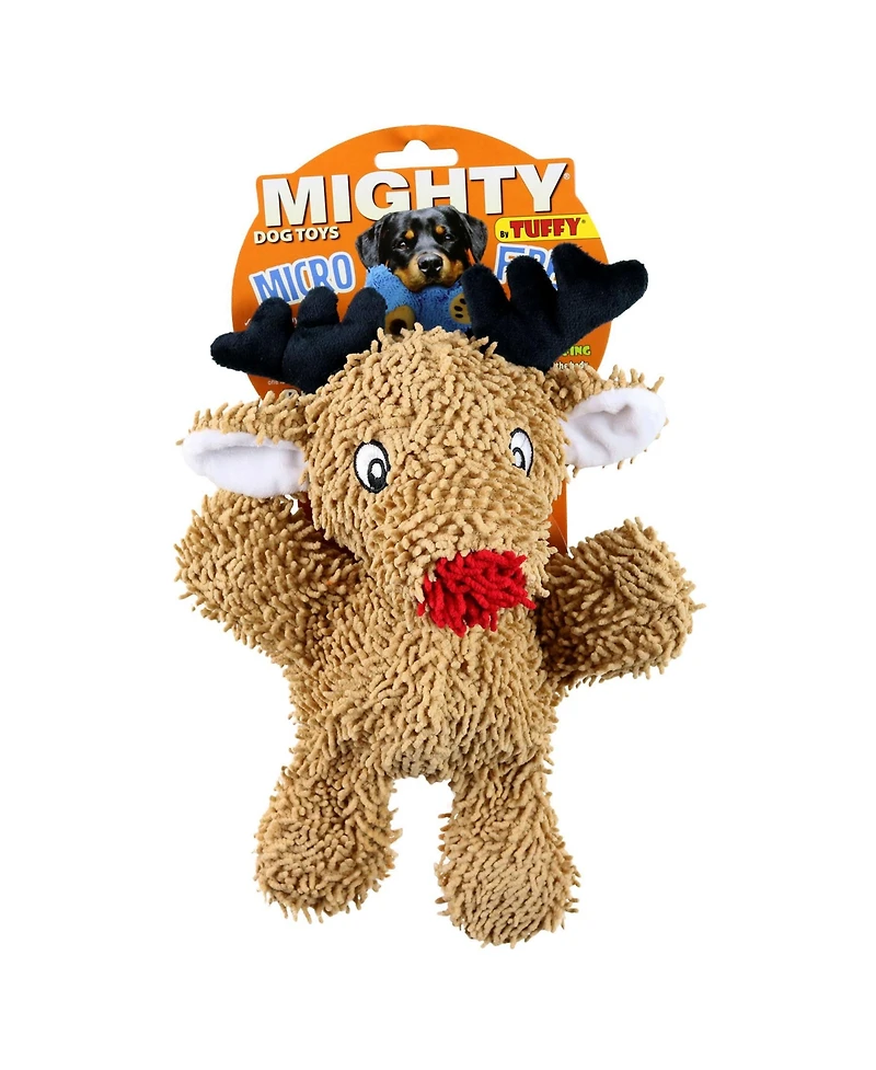 Mighty Microfiber Ball Med Reindeer, Durable Squeaky Holiday Dog Toy