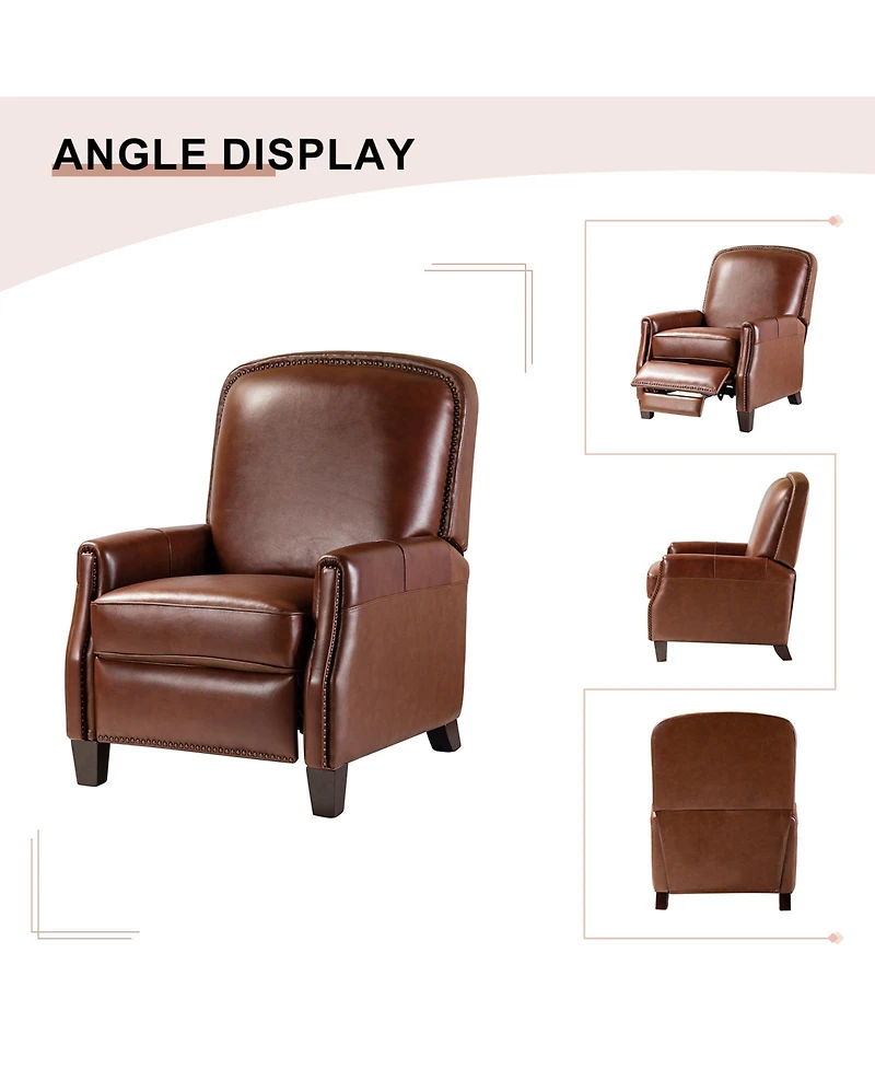 Hickey Modern Genuine Leather Recliner with Nailhead Trim