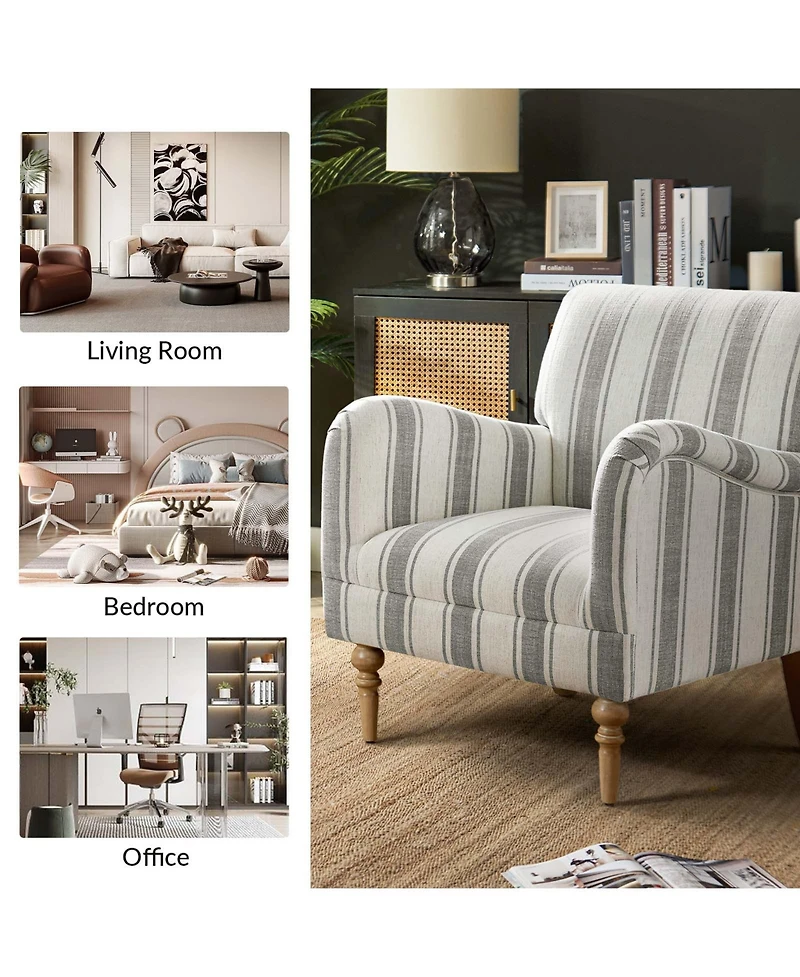 Erdahl Contemporary Arm Chair Stripe with wooden legs