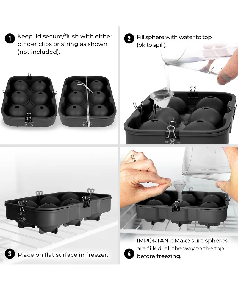 Silicone Ice Cube Trays Set of 2 - Large Square Molds and Sphere Ball Maker with Lid
