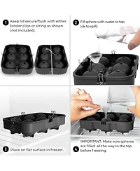 Silicone Ice Cube Trays Set of 2 - Large Square Molds and Sphere Ball Maker with Lid