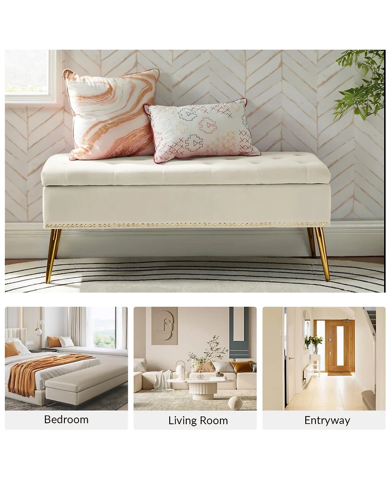 Modern Velvet Storage Ottoman Bench for Living Room Dining