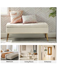 Modern Velvet Storage Ottoman Bench for Living Room Dining