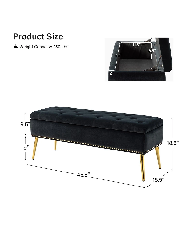 Modern Velvet Storage Ottoman Bench for Living Room Dining