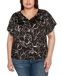 Belldini Black Label Plus Embellished Tie Neck Flutter Sleeve Top