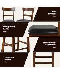 Sugift 2 Pieces Counter Height Chair Set with Leather Seat and Rubber Wood Legs