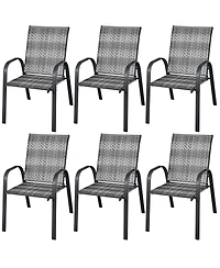 Sugift Set of 6 Outdoor Pe Wicker Stackable Chairs with Sturdy Steel Frame