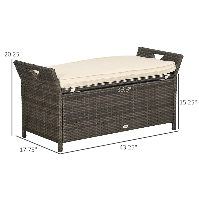 Outsunny 29 Gallon Outdoor Patio Wicker Storage Bench w/ Cushion