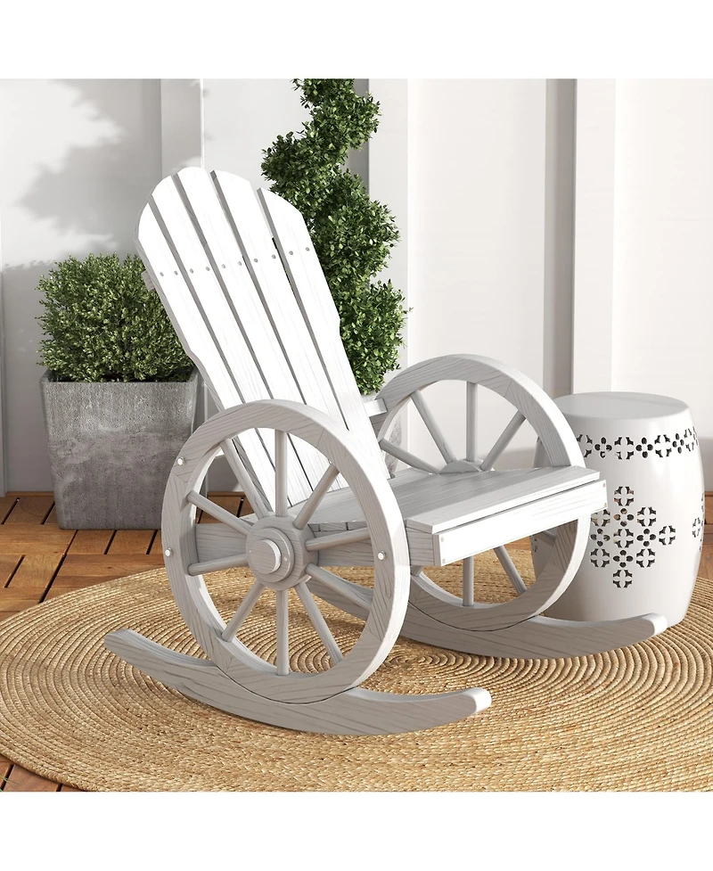 Outsunny Adirondack Rocking Chair with Slatted Design, White