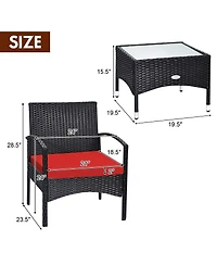 Sugift 3 Pieces Patio Wicker Rattan Furniture Set with Cushion for Lawn Backyard