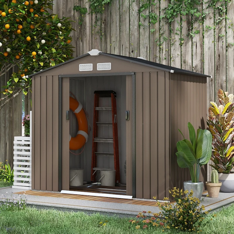 Outsunny 7' x 4' Storage Shed Garden Tool House w/ Vents Doors