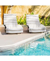 Arkwright Home Chaise Lounge Cover (Pack of 2, 30x85 in.), Cotton Terry Towel with Pocket to Fit Outdoor Pool or Chair, White Colored Stri