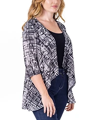 24seven Comfort Apparel Print Elbow Length Sleeve Open Cardigan