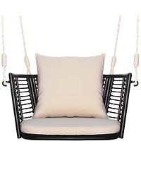 Sugift Single Person Hanging Seat with Woven Rattan Backrest for Backyard