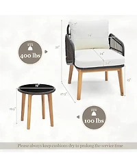 Inolait 3 Pieces Patio Furniture Set with Cushioned Chairs and Tempered Glass Side Table