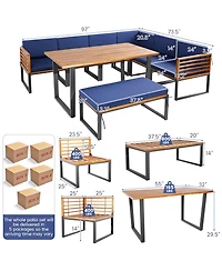 Sugift 8 Pieces Patio Acacia Wood Dining Table Set with Ottoman Cushions