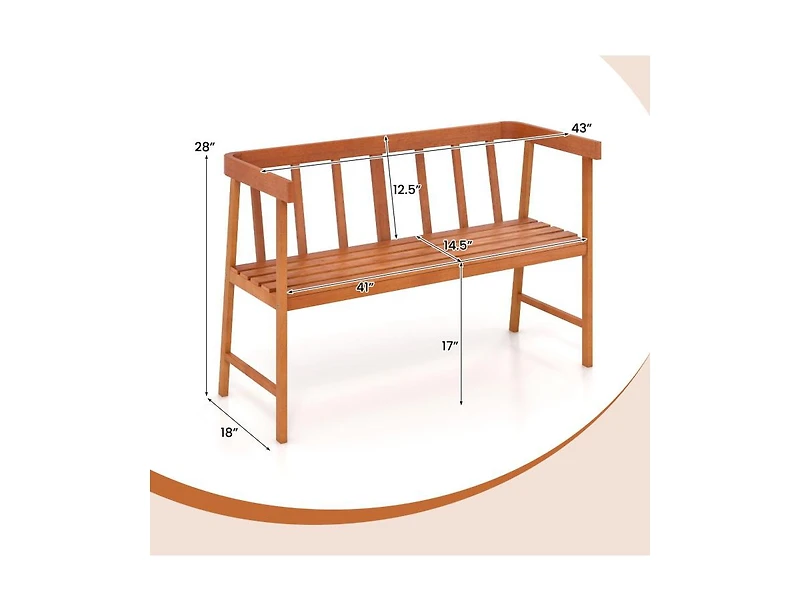 Sugift 2-Person Patio Acacia Wood Bench with Backrest and Armrests