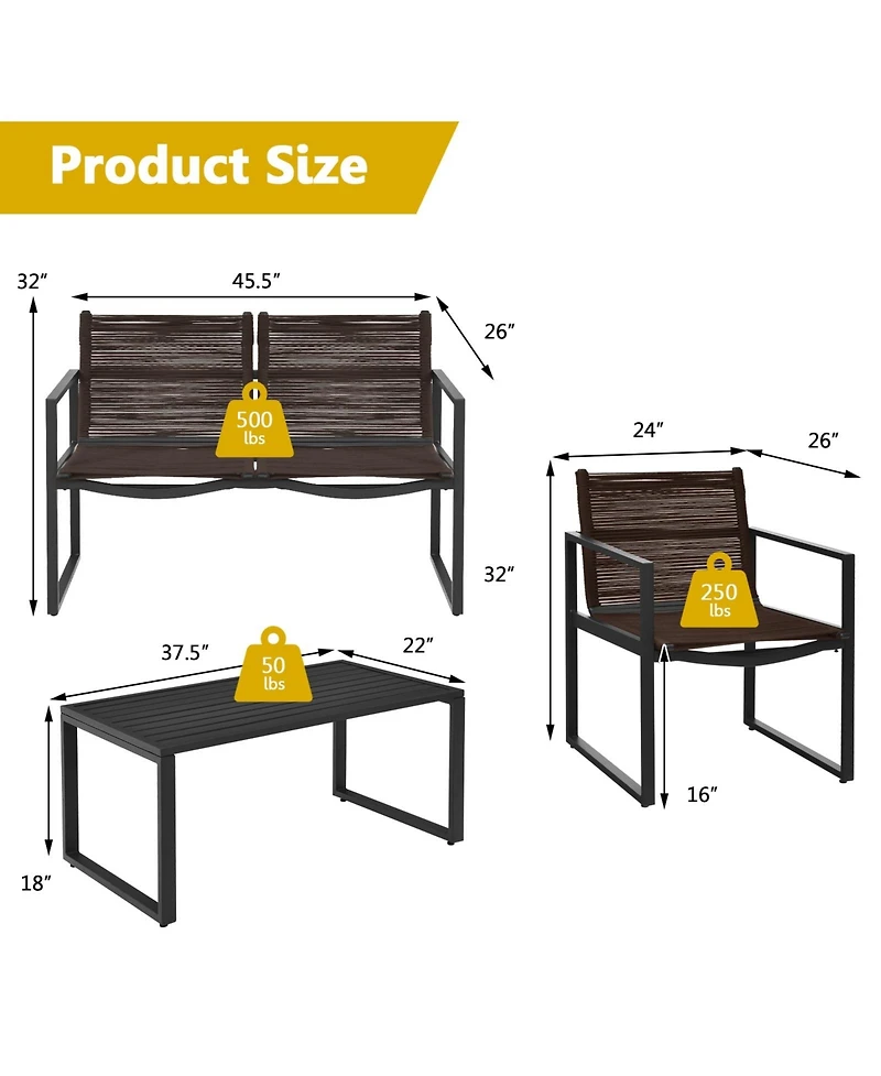Sugift 4 Pieces Patio Furniture Conversation Set with Sofa Loveseat