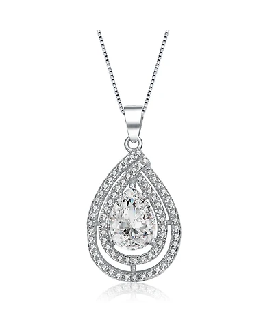 Cubic Zirconia Sterling Silver White Gold Plated Pear Shape Pendant