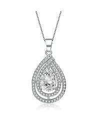 Cubic Zirconia Sterling Silver White Gold Plated Pear Shape Pendant