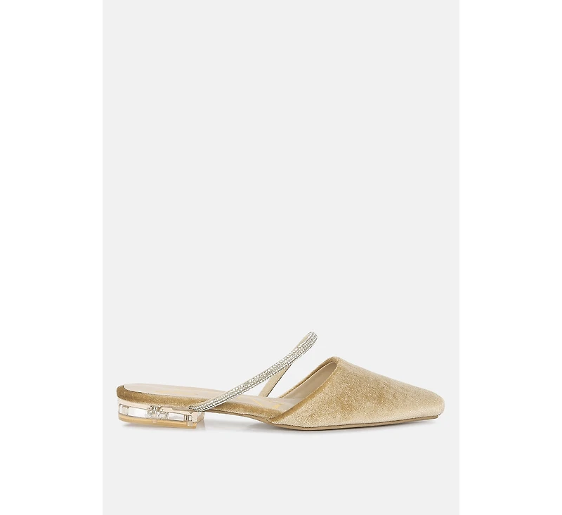 turnon velvet diamante detail flat mules