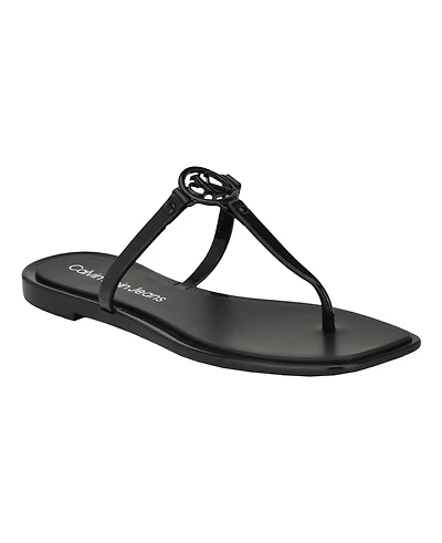 Calvin Klein Women's Edhen Logo T-Strap Flat Jelly Sandals