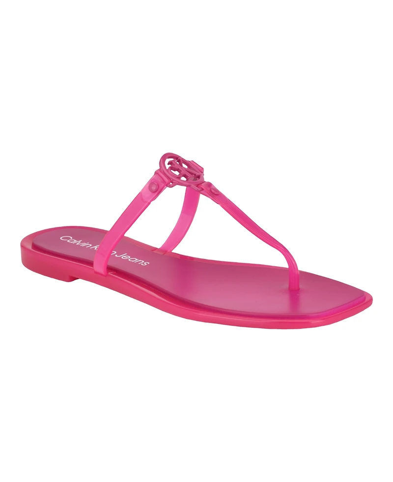 Calvin Klein Women's Edhen Logo T-Strap Flat Jelly Sandals