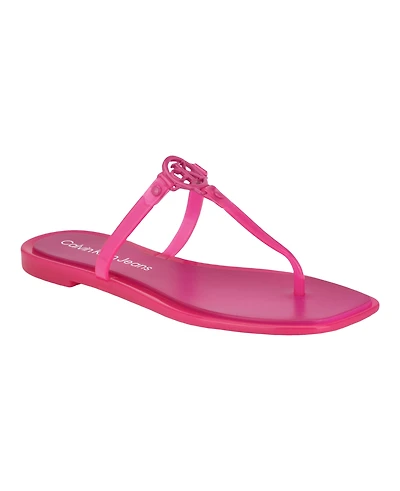 Calvin Klein Women's Edhen Logo T-Strap Flat Jelly Sandals