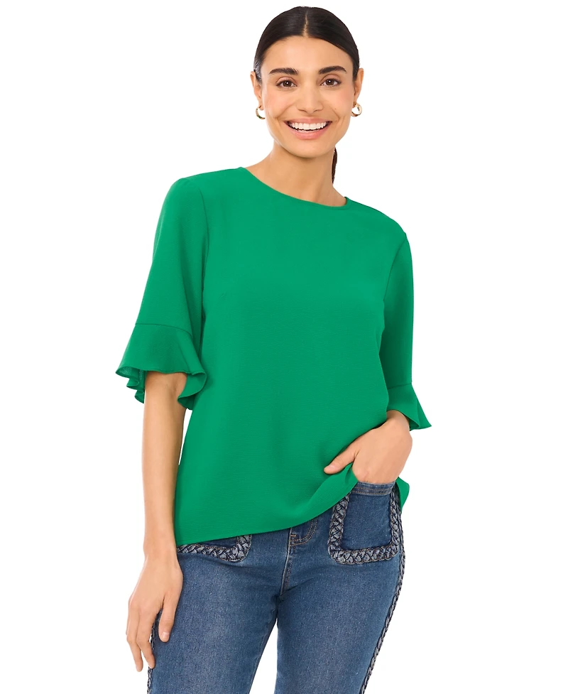 CeCe Women's Ruffled-Cuff 3/4-Sleeve Crew Neck Top